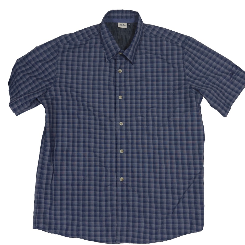 American Outback Button Down Shirt Medium Mens Plaid Hiking Outdoor Blue Grey